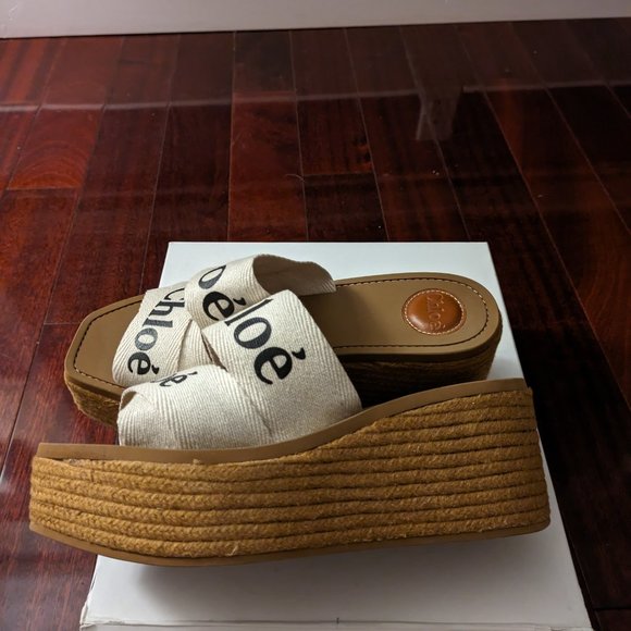 REDUCED !!! CHLOE WOODY CLOTH WEDGES - Picture 3 of 7